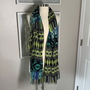 Thread 4 Thought modal scarf with fluorescent green, blue, black and teal print